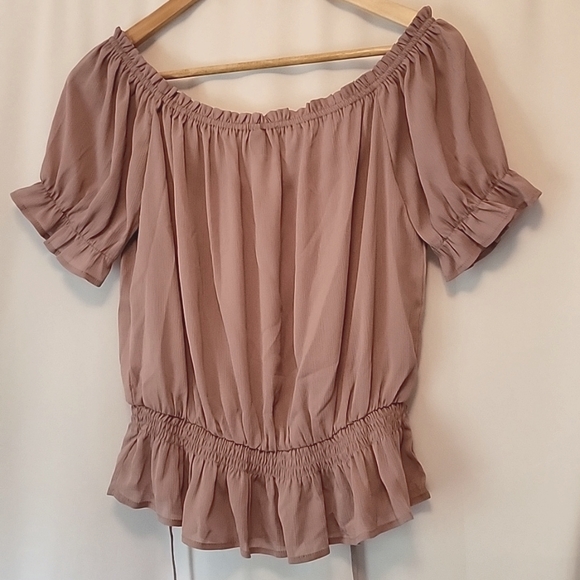 Shein Off Shoulder Tie Front Ruffle Hem Blouse NWOT - Picture 5 of 12